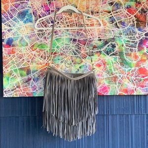 H&M fringe faux suede and leather handbag